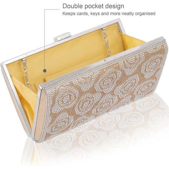 🆕Women’s Rosegold Evening Handbag Leather Fashion Luxury Party Bag Purse - Picture 3 of 6